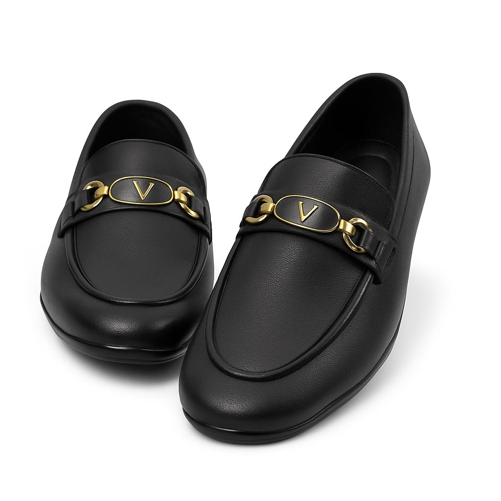Premium Luxury Black Leather Loafers for Men – Elegant Gold Buckle | All Sizes Available