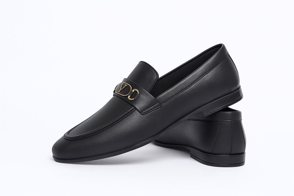 Premium Luxury Black Leather Loafers for Men – Elegant Gold Buckle | All Sizes Available