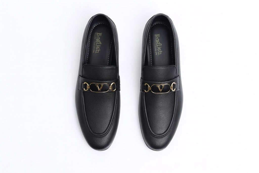 Premium Luxury Black Leather Loafers for Men – Elegant Gold Buckle | All Sizes Available