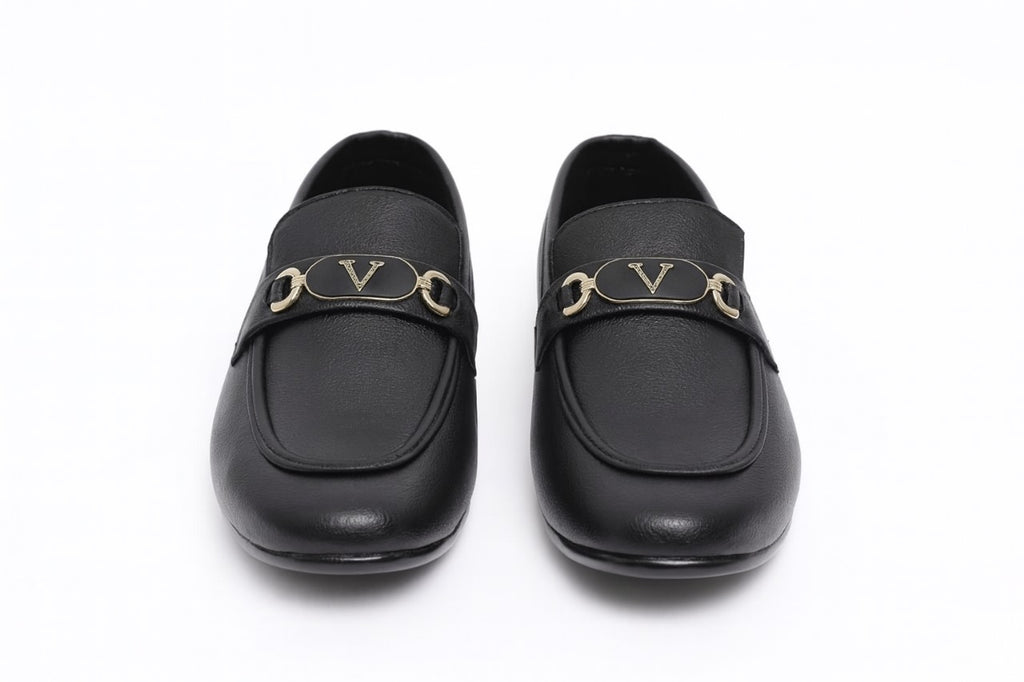 Premium Luxury Black Leather Loafers for Men – Elegant Gold Buckle | All Sizes Available
